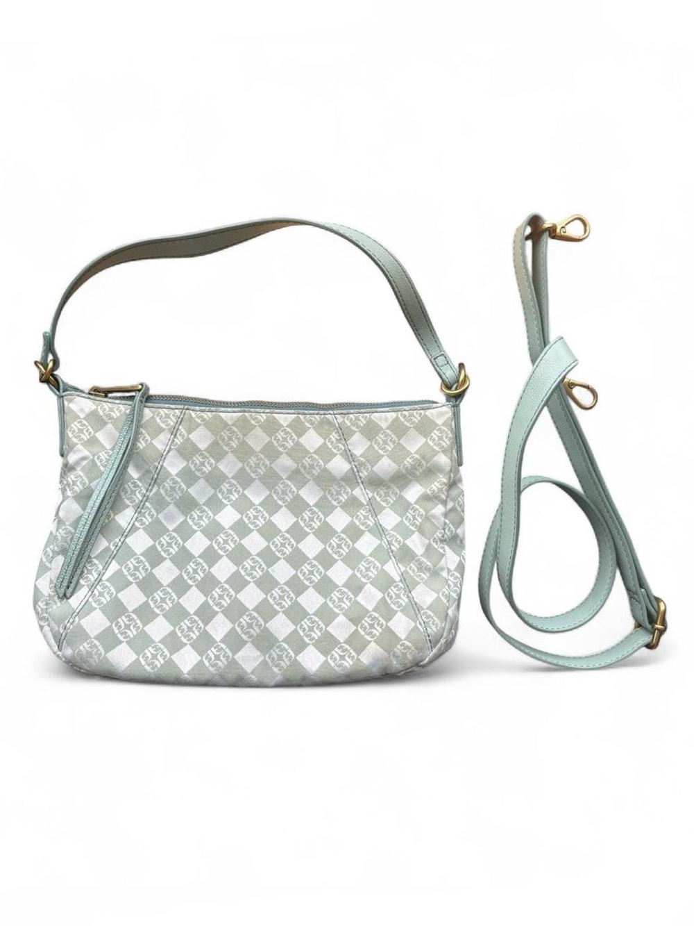 Fossil monogram shoulder bag mint green sage handbag Y2K 2000s boho fairy whimsy